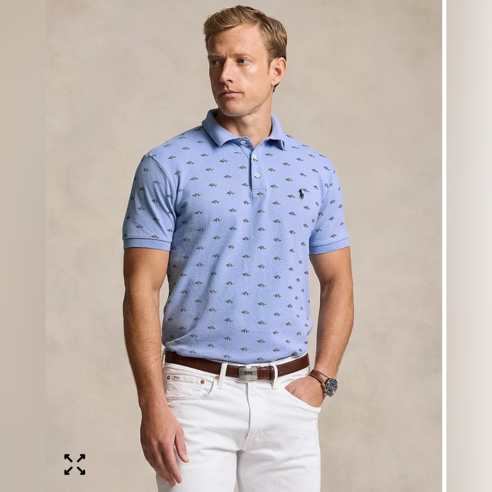 Ralph Lauren RL+ Classic Fit Monogram Stretch Polo Shirt light blue. Plus size